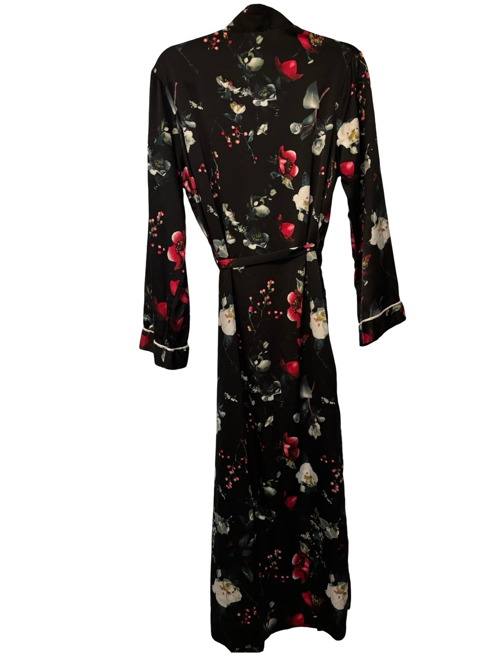 stars above Black Satin Floral Long Robe with Red & Cream Flowers